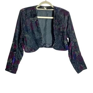Vintage Studio J Velvet Cropped Bolero Jacket 90s Whimsigoth Floral Size Large